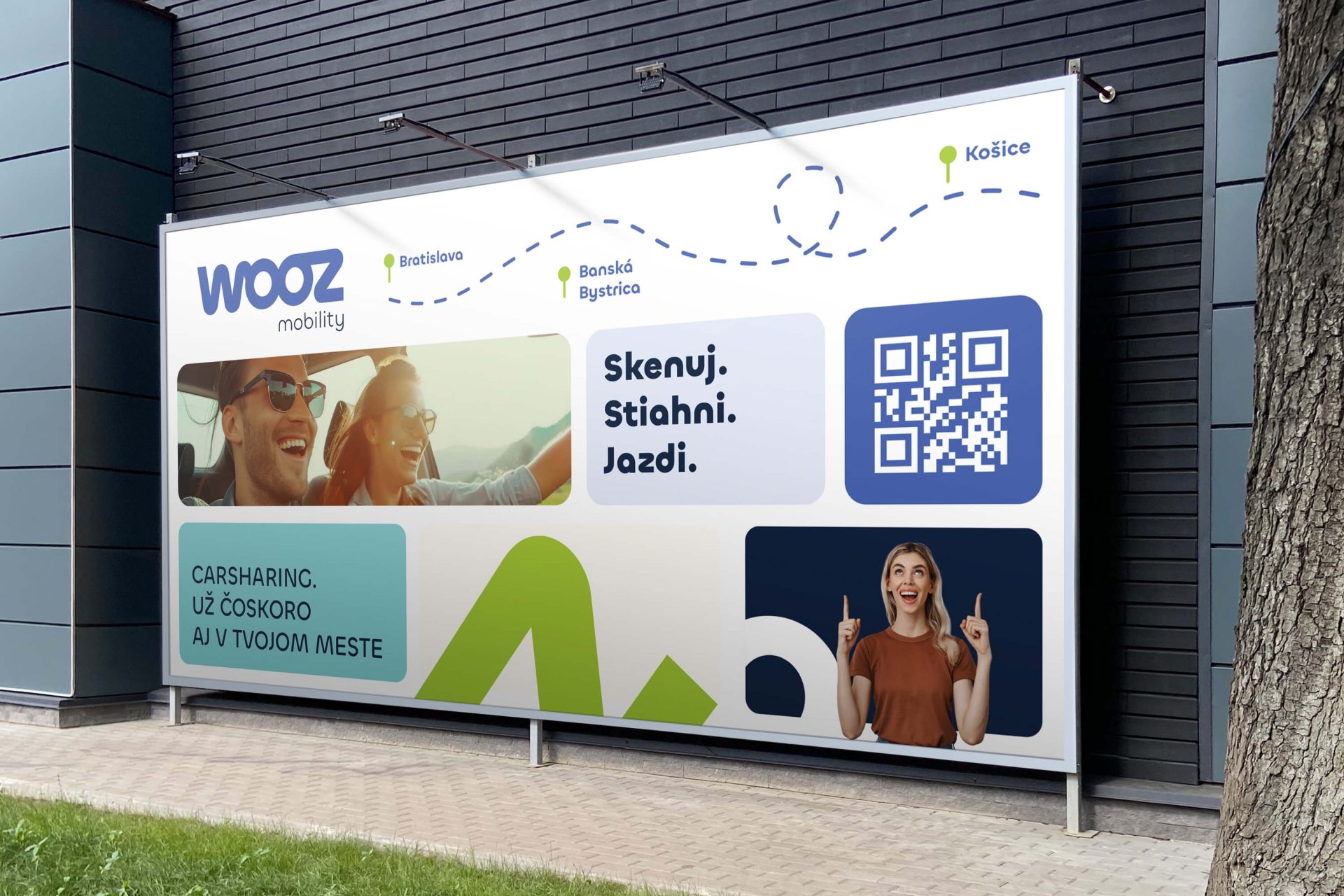 Billboard s brandingom mobilnej aplikácie WOOZ mobility