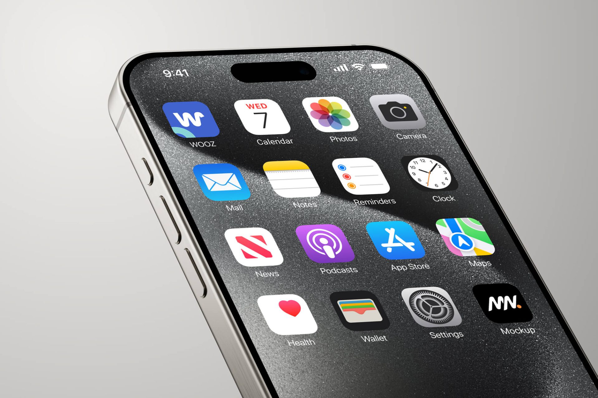 Mockup telefónu s aplikáciou WOOZ mobility — branding v prostredí