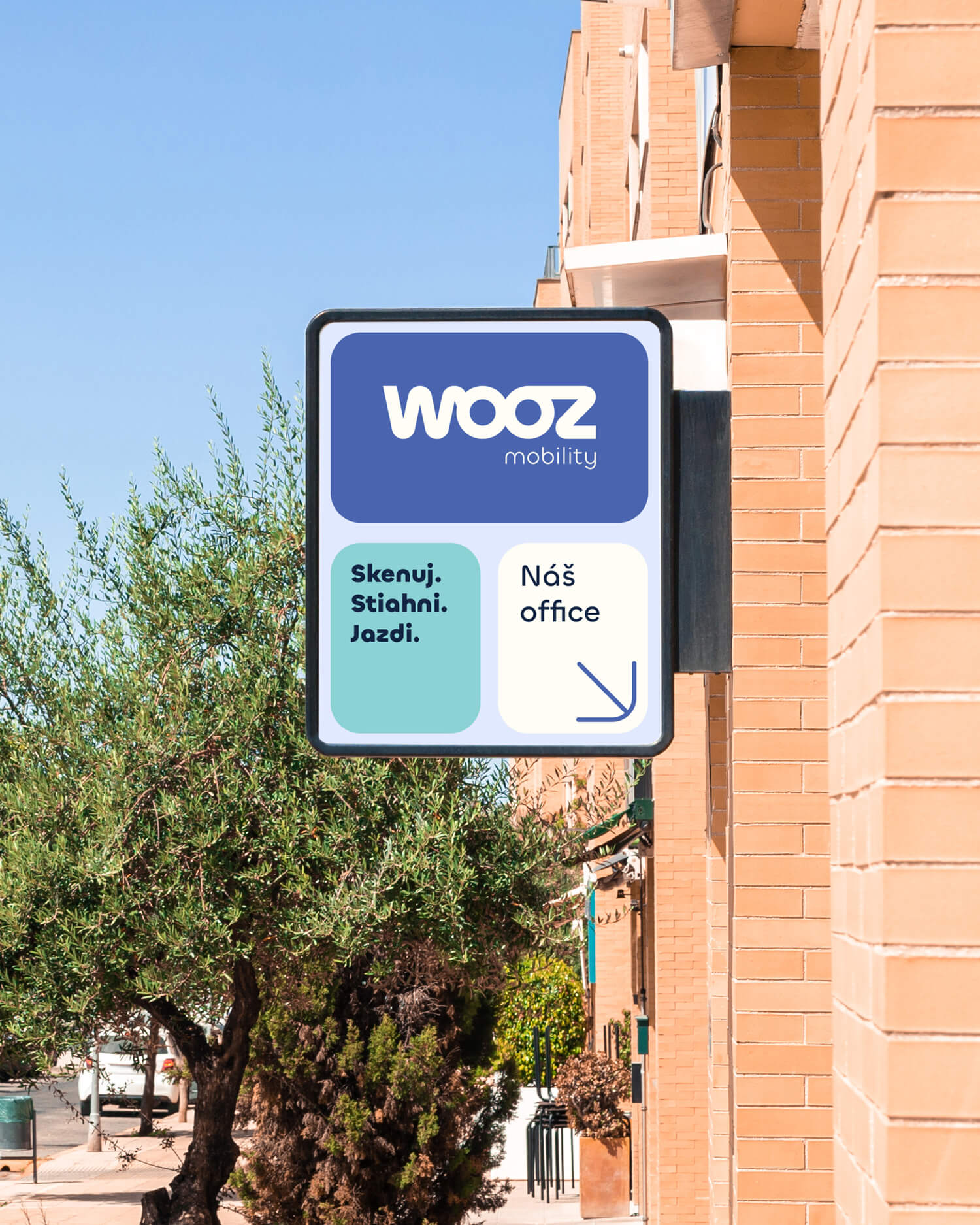 Outdoor banner s vizuálnou identitou aplikácie WOOZ mobility