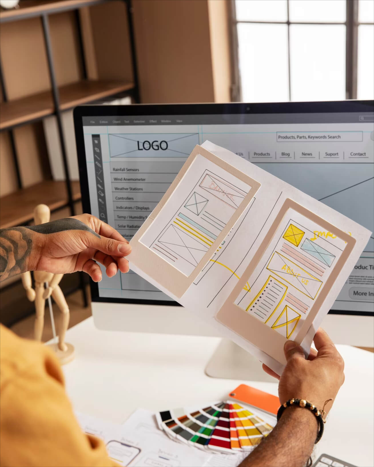 UX dizajn&eacute;r mapuje tok použ&iacute;vateľa a informačn&uacute; architekt&uacute;ru webstr&aacute;nky s wireframami na tabuli