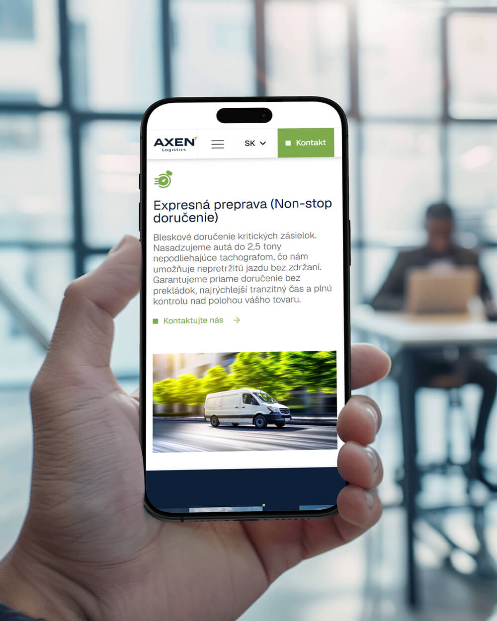 Sekcia služieb na webe Axen Logistics s prehľadom prepravných riešení